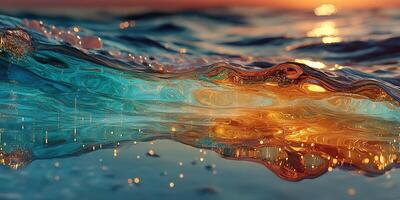 Sunset waves creating a blend of vibrant colors in the ocean water during dusk photo
