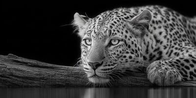 Leopard resting on a branch, highlighting its striking features in a serene moment photo