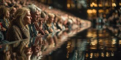 Audience experiences emotional performance in a grand theater during evening show photo
