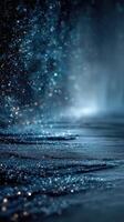 Water droplets glisten in the darkness creating an ethereal atmosphere of light and color photo