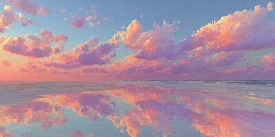 Vibrant sunset over tranquil ocean with colorful clouds reflecting on the water surface photo
