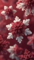 Intricate snowflakes create a mesmerizing display of red and white colors in a winter wonderland photo