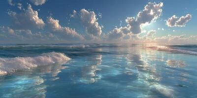 Vibrant ocean view under a cloudy sky during the golden hour at a tranquil beach photo