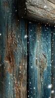 Detailed wooden structure covered in snowflakes during winter in a tranquil outdoor setting photo
