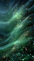 Swirling green cosmic clouds filled with sparkling stars in a vast universe photo