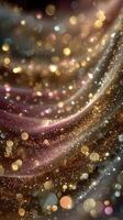Elegant shimmering fabric with golden glimmers and soft textures in a glowing backdrop photo