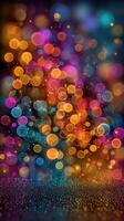 Colorful bokeh lights create a vibrant backdrop for celebration and joy in an abstract setting photo