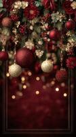 Decorative holiday ornaments and flowers create a festive backdrop for winter celebrations in a cozy indoor setting photo