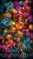 Colorful bubbles create a vibrant display of light and movement in a dreamlike setting during the evening photo