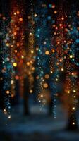 Vibrant light reflections create a magical atmosphere in the forest during a chilly evening in winter photo