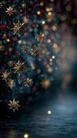 Golden stars and shimmering lights create a magical holiday atmosphere in a festive display during the evening hours photo