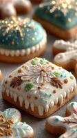 Beautifully decorated festive cookies showcasing intricate designs and colorful icing elements photo