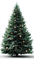Beautifully decorated Christmas tree with golden ornaments glowing in a festive setting during winter season photo