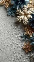 Decorative arrangement of colorful snowflakes on a textured surface celebrating winter spirit and holiday cheer photo