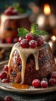 Indulging in rich dessert with festive flavors during a holiday gathering in a cozy setting photo