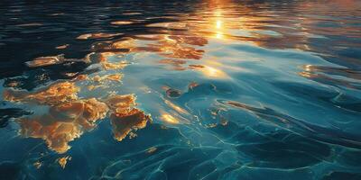 Reflections of sunset on tranquil water surface create stunning visual display and serene atmosphere photo