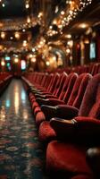 Elegant red theater seats create an inviting atmosphere in a historic venue showcasing live performances at night photo