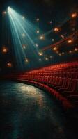 Spotlight illuminates empty theater seats before a performance in an elegant venue photo