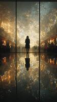 Unique light display captivates visitors in a modern architectural space during evening hours photo