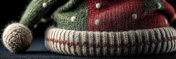 Cozy winter hat with festive colors and playful design perfect for cold days and holiday celebrations photo