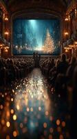 Audience enjoys a festive cinematic experience in a grand theater illuminated by twinkling lights photo
