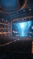 Large audience gathers inside an ornate theater for a captivating live performance featuring stunning visual effects photo