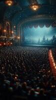 Audience captivated by winter theatrical performance in an ornate theater at night photo