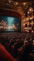 Spectators enjoy a stunning performance in an elegant theater filled with vintage charm and grand architecture at twilight photo