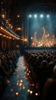 Elegant winter performance captivates audience in grand theater filled with festive lights and decorations photo