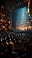 Spectacular performance captivating audience in ornate theater with dazzling lights and enchanting atmosphere photo