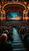 Crowd enjoying a cinematic experience in a historic theater with elaborate decorations during an evening screening photo