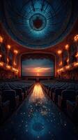 elegante teatro interior a puesta de sol exhibiendo grandioso arquitectura y iluminado ambiente foto