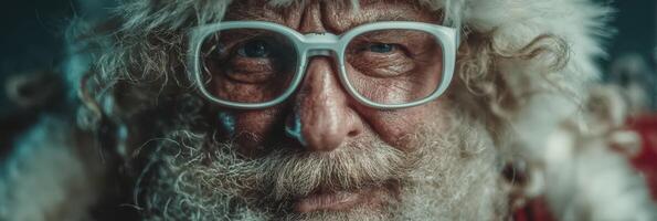 Santa Claus with white beard and glasses smiling warmly for the holiday preparations during winter season photo