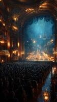 Elegant theater performance with festive decor and audience captivated by the enchanting atmosphere photo