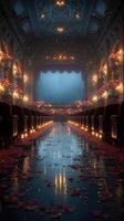 Elegant theater interior with rose petals and warm lighting in an enchanting atmosphere photo