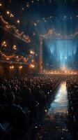 Spectators enjoy a magical theatrical performance in a historic theater adorned with festive decorations during the winter season photo