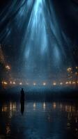 Spectacular light illuminates empty theater filled with anticipation before performance in evening setting photo