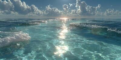 Serene ocean view with sparkling water and reflective clouds during early morning photo