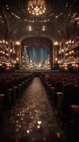 Grand theater adorned with festive decorations and Christmas trees during a holiday performance photo