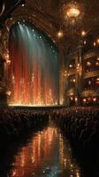 Elegant theater interior with audience ready for a dramatic performance at night photo