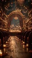 Elegant theater interior illuminated by warm candlelight, showcasing an enchanting atmosphere during a performance photo