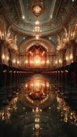 Elegant interior of a grand theater with stunning reflections and ornate decorations photo