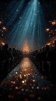 Audience captivated by a dazzling performance in an elegant theater illuminated by warm lights photo