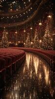 Stunning theater decorated for Christmas with elegant trees and holiday lights in a grand setting photo