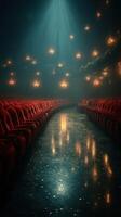 Elegant theater interior with red seats and soft lighting creating a dramatic ambiance during a performance photo
