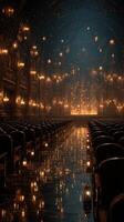 Elegant theater interior illuminated by glowing lanterns and starlit ceiling, creating a magical atmosphere during a nighttime event photo