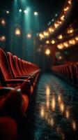 Empty theater seating illuminated by soft lighting creates a serene atmosphere before the performance begins photo