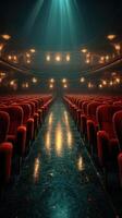 Elegant theater interior with red velvet seats and warm lighting creating an inviting atmosphere for performances photo