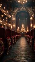Elegant theater interior adorned with lights and decorations for a festive performance in the evening photo