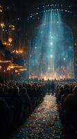 Elegant performance in a grand theater with sparkling lights and an enchanted atmosphere during a spectacular evening event photo